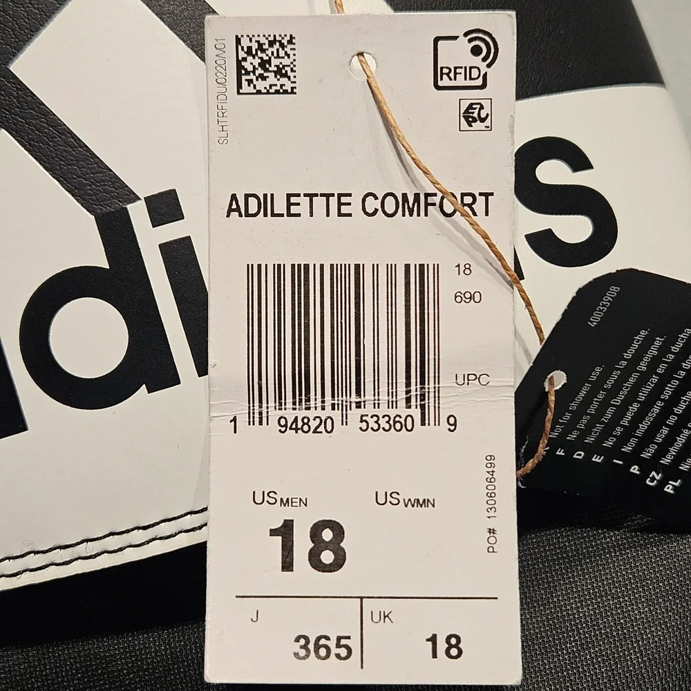 Adidas Adilette Comfort Mens Size 18 Black White Slide‎ Sandals GV9712 NEW